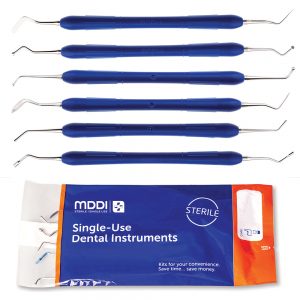 single use Flat Plastic, Ball Burnisher, Medium Spoon Excavator (1.8mm), Carver, Ladmore Plugger, Amalgam Plugger six piece dental restorative instrument kit